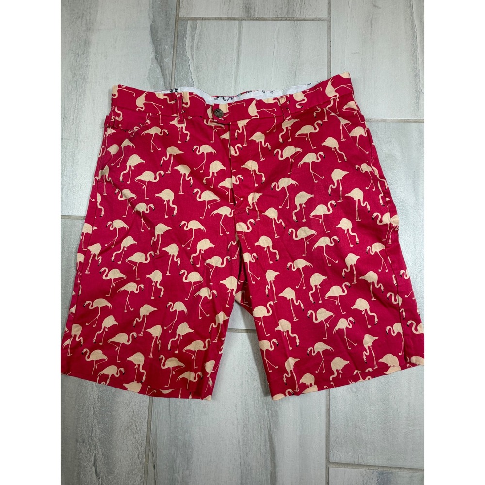 Royal & Awesome Mens Pink Flamingo Golf Shorts Size 38 Tropical Bird Print